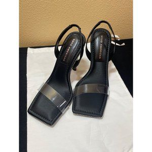 Good American Black Heels with Clear Strap